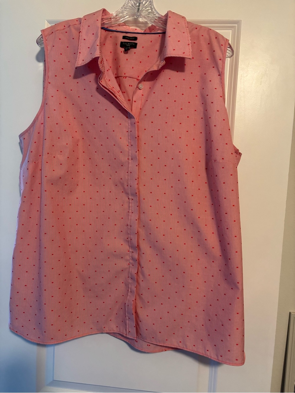 Talbots Pink Sleeveless Dot-Print Button Front Top